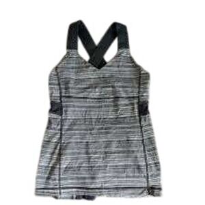 Lululemon Black &‎ Gray Striped Crossback Athletic Tank Top Size 10